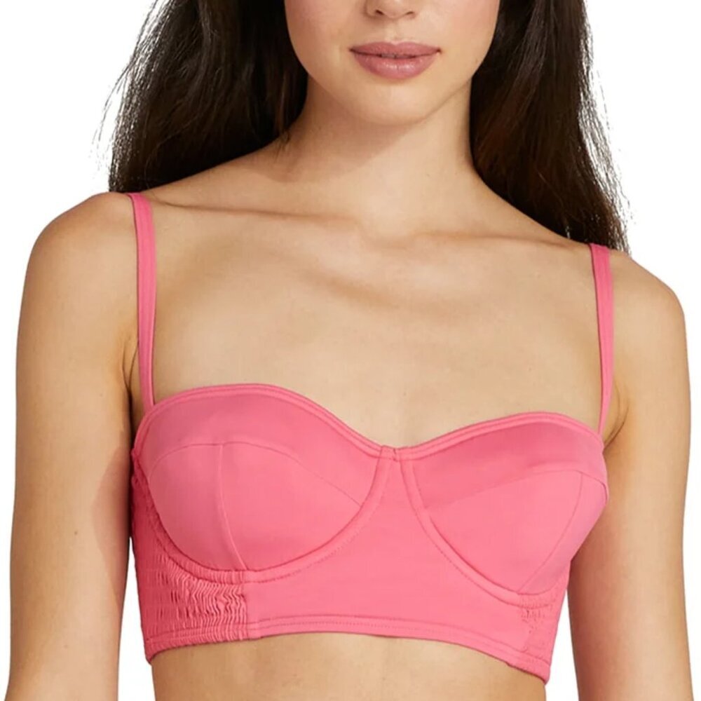 NWT Kate Spade Solids Smocked Underwire Bikini Top Pink Cloud Small S